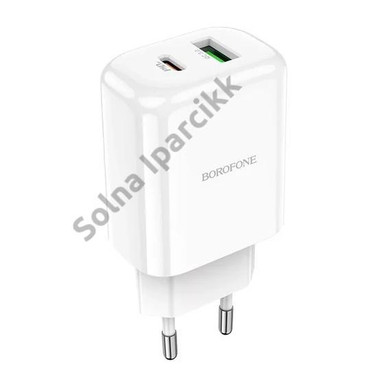 Borofone BN4 töltő - USB + USB C, QC 3.0, PD 2.0, 20W USB-C kábellel fehér