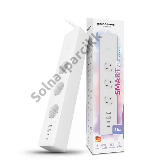 Modee Smart Elosztó (Tuya Wi-Fi) 3 utas 1,5m kábellel 1,5mm2 rézkábel + USB 16A
