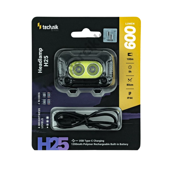 Technik Fejlámpa H25 (akkumulátoros) XPG-2+2835*8 LED + USB Type-C (600 lumen)