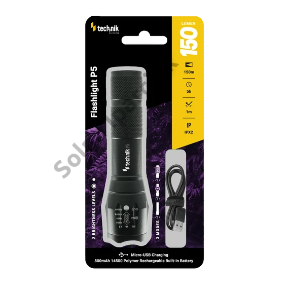 Technik Elemlámpa P5 (akkumulátoros) XPE LED + micro USB  (150 lumen)