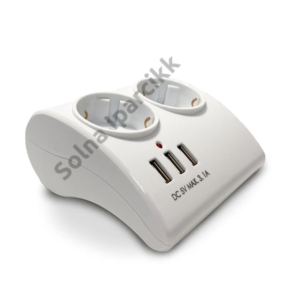 Technik Professional Elosztó Asztali 2 utas 1,5m kábel (1,5mm2) + 3 USB 16A