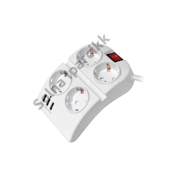 Technik Professional Elosztó Asztali 4 utas 1,5m kábel + 3 USB + kapcsoló 16A