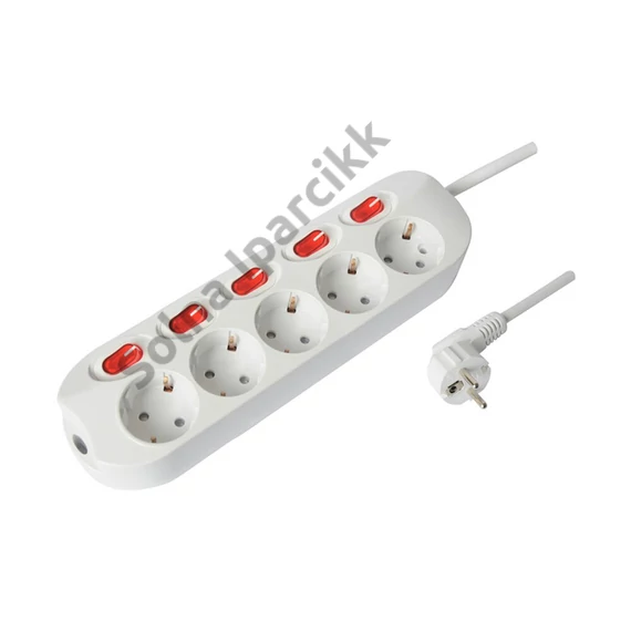 Technik Professional Elosztó 5 utas 1,5m kábel 1,5mm2 rézkábel + 5 kapcsoló 16A