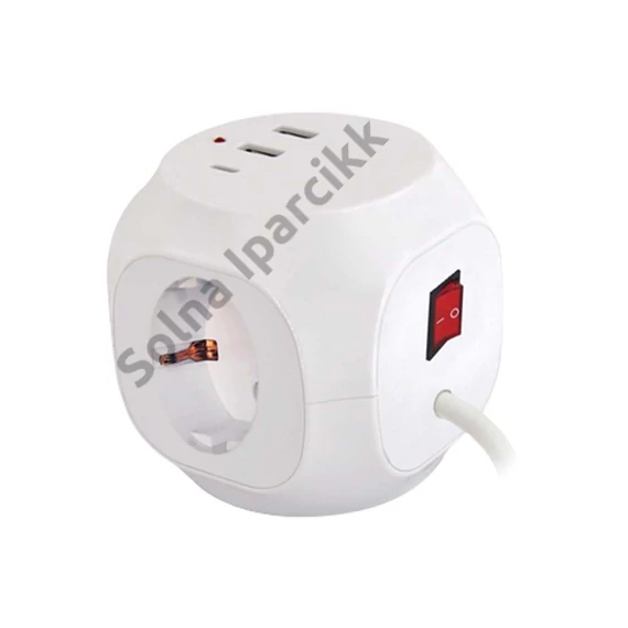 Technik Professional Elosztó Kocka 3 utas 1,5m kábel (1,5mm2) + USB C/A 16A